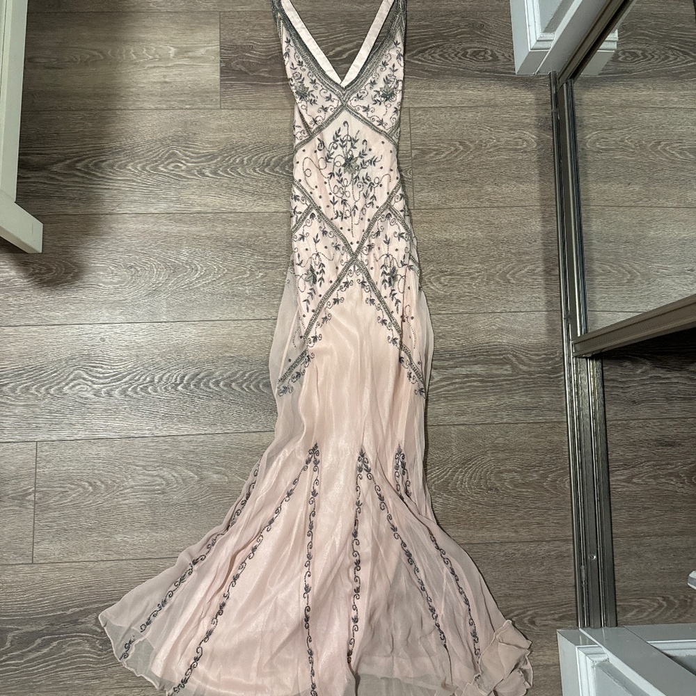 Pink beaded evening gown